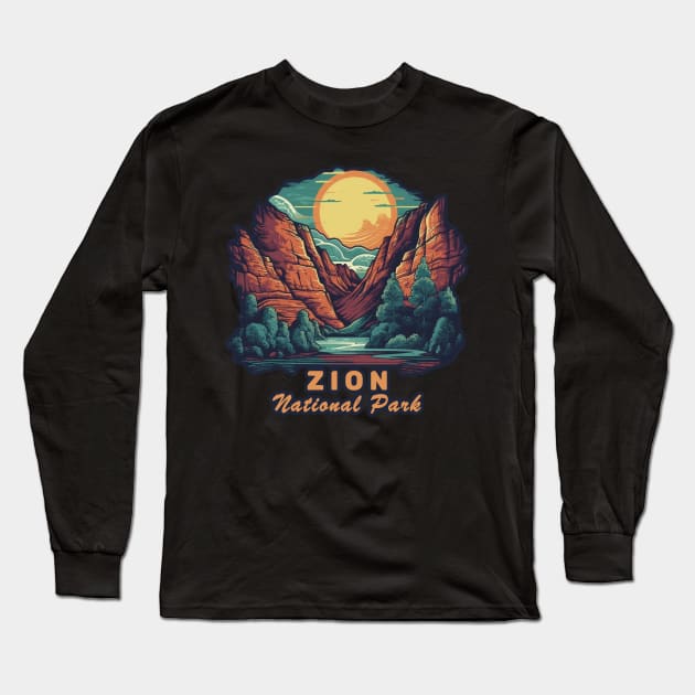 Zion National Park Long Sleeve T-Shirt by GreenMary Design